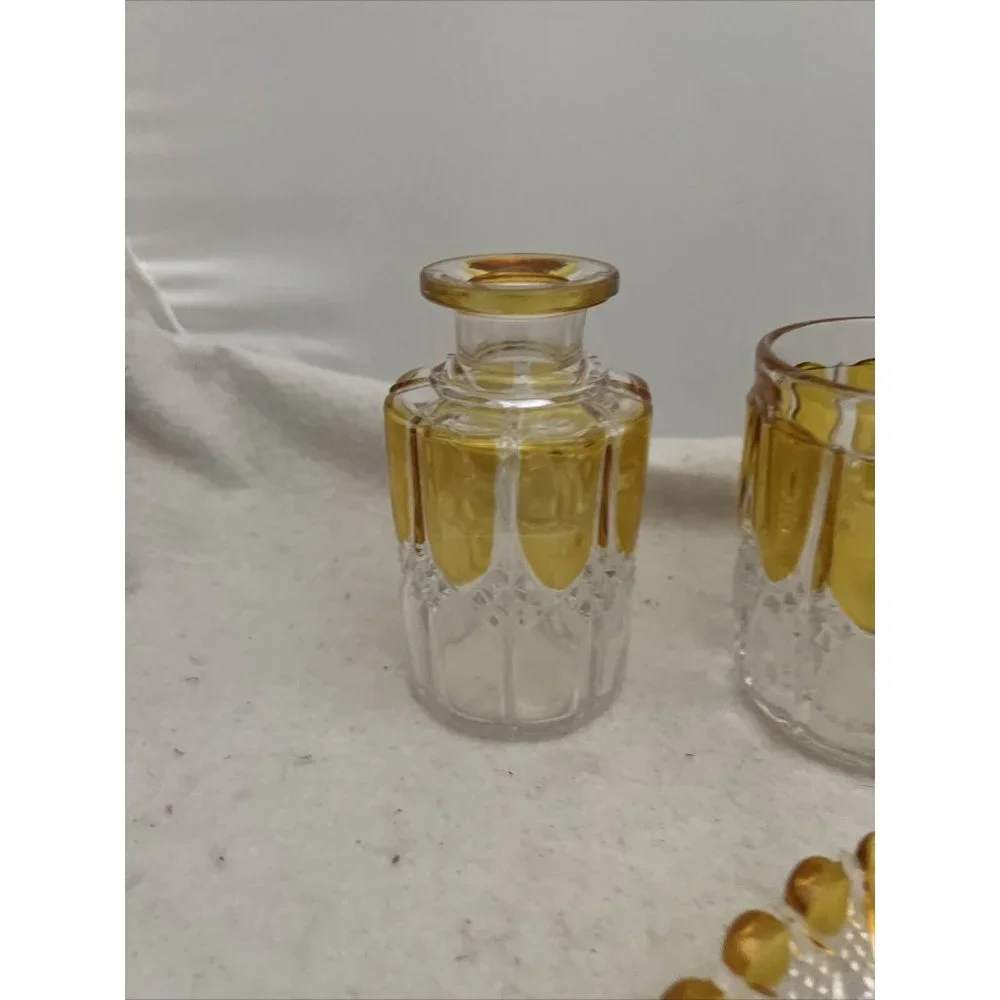 Antique Circa 1908 Val St Lambert Yellow & Clear Glass 8 Piece Vanity Set